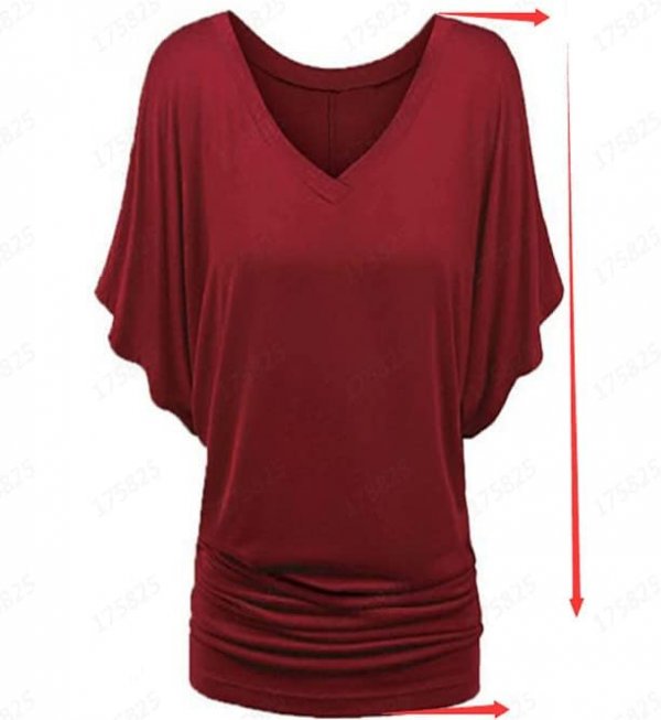 Plus Top V Neck Sleeve Batwing Loose T Shirt Fashion Size Fold Hem Women Solid Plus Size Tops Long Sleeve Plus