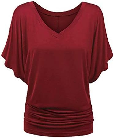 Plus Top V Neck Sleeve Batwing Loose T Shirt Fashion Size Fold Hem Women Solid Plus Size Tops Long Sleeve Plus