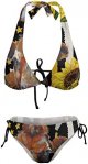 Swimwear Women Girl Sexy Flag Farm Sunflower Tops Bottoms Wrap Sea Adjustable Tie Back